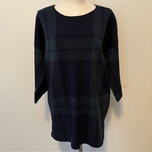 NEW Tahari Women’s Sweater  1X Black Watch Plaid Tartan Cuffed 3/4 Sleeve NWOT